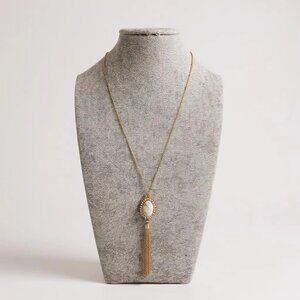 Brand New Beautiful Natural Stone Tassel Long Gold Chain Drop Necklace